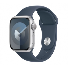 Apple Watch Series 9 GPS 41mm Silver Aluminium Case with Storm Blue Sport Band - M/L