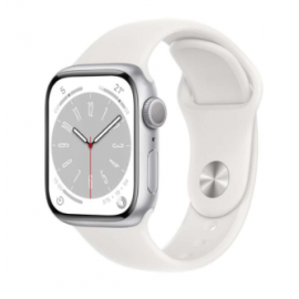 APPLE WATCH SERIES 8 GPS 41MM SILVER ALUMINIUM CASE WITH WHITE SPORT BAND - REGULAR