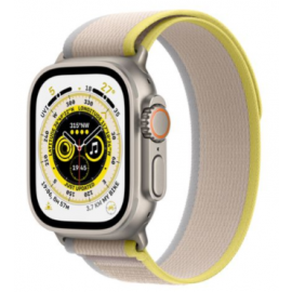Apple Watch Ultra GPS + Cellular, 49mm Titanium Case with Yellow/Beige Trail Loop -Small/Medium