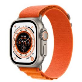 Apple Watch Ultra GPS + Cellular, 49mm Titanium Case with Orange Alpine Loop - Small